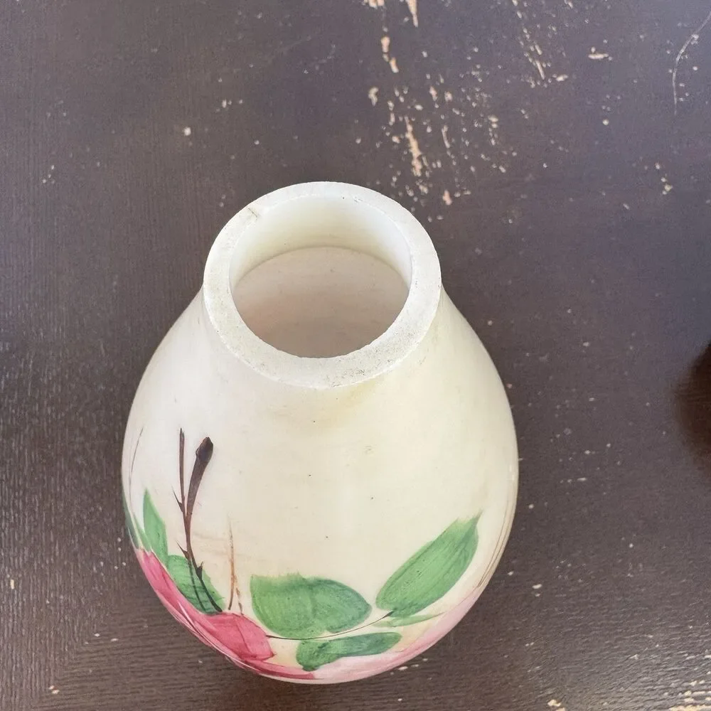 Vintage Milk Glass Ceramic Lamp Shade Hand Painted Roses On The Vine
